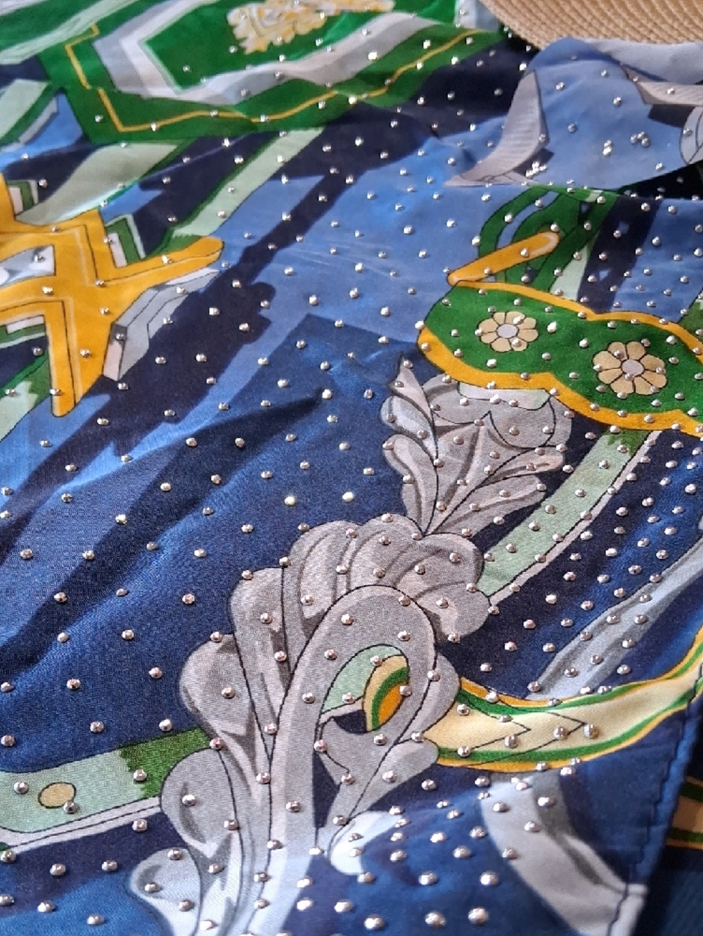 Adrienne Vittadini Blue, Green & Navy Silk Resort Kimono &  Straw Hat Set. NWT. - Picture 6 of 16
